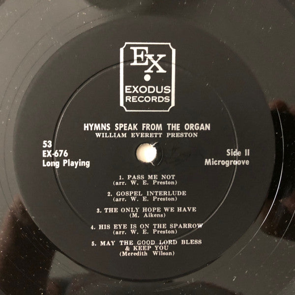 William Everett Preston – Hymns Speak From The Organ - VG+ LP Record 1966 Exodus USA Mono Vinyl - Gospel / Soul / Funk - Shuga Records