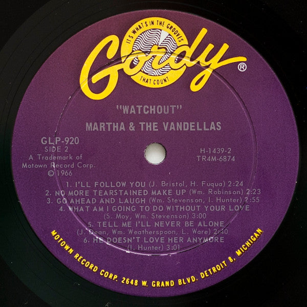 Martha & the Vandellas - Watchout - VG LP Record 1966 Gordy USA Mono Original Vinyl - Soul / R&B - Shuga Records