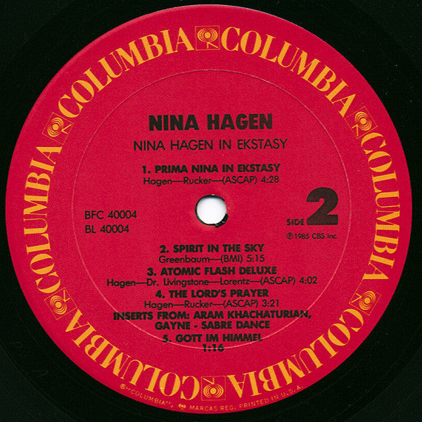 Nina Hagen - In Ekstasy - Mint- LP Record 1985 Columbia USA Vinyl - New Wave / Synth-pop - Shuga Records