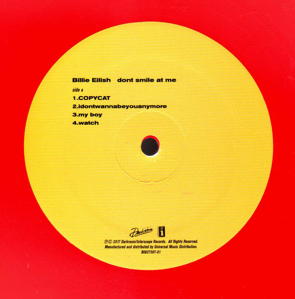 Billie Eilish - Don't Smile At Me - Mint- EP Record 2017 Interscope Darkroom Red Vinyl - Indie Pop - Shuga Records