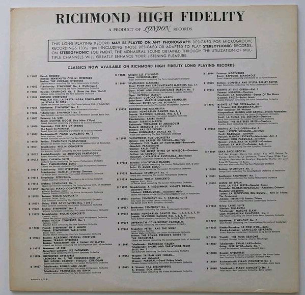 Anthony Collins & London Symphony Orchestra – Sibelius - Symphony No. 1 In E Minor, Op. 39 - Mint- LP Record 1960 London Richmond USA Mono Vinyl - Classical - Shuga Records