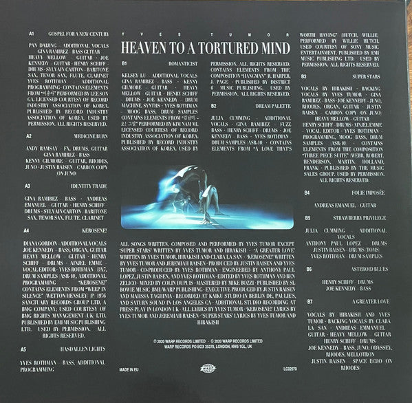 Yves Tumor - Heaven To A Tortured Mind - Mint- LP Record 2020 Warp Silver Vinyl - Glam Rock / R&B / Experimental