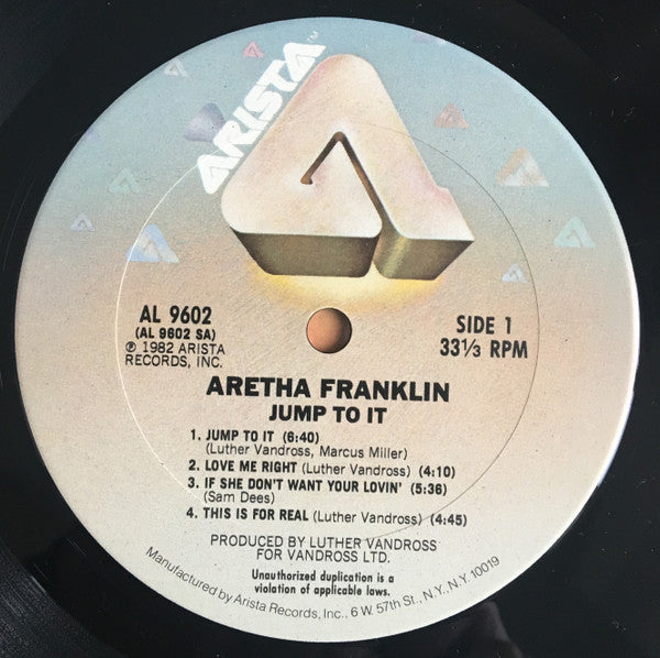 Aretha Franklin - Jump To It - VG+ LP Record 1982 Arista USA Vinyl - Rhythm & Blues / Funk / Synth-pop - Shuga Records