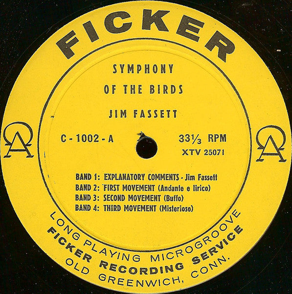 Jim Fassett - Symphony Of The Birds - VG+ LP Record 1960 Ficker USA Vinyl - Electronic / Musique Concrète / Field Recording - Shuga Records