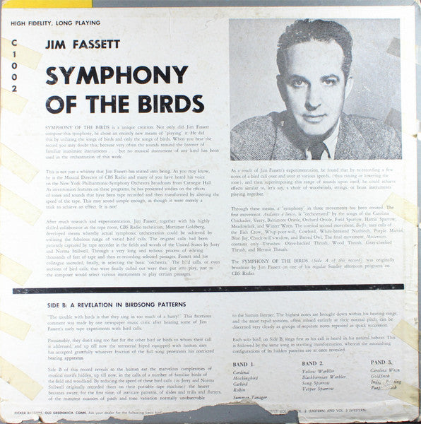 Jim Fassett - Symphony Of The Birds - VG+ LP Record 1960 Ficker USA Vinyl - Electronic / Musique Concrète / Field Recording - Shuga Records