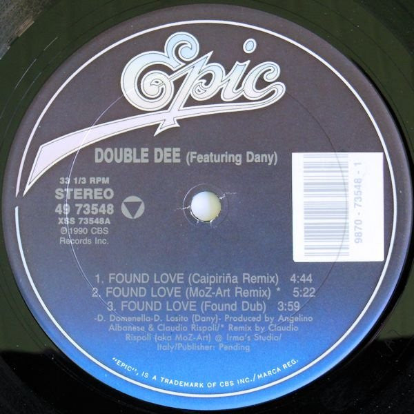 Double Dee Featuring Dany - Found Love - Mint- 12" Single Record 1990 Epic CasaDiPrimordine USA Vinyl - House / Garage House / Italo House