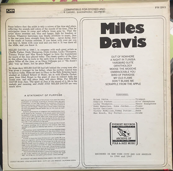 Miles Davis - Miles Davis - VG LP Record 1974 Everest USA Vinyl - Jazz / Bop / Modal - Shuga Records