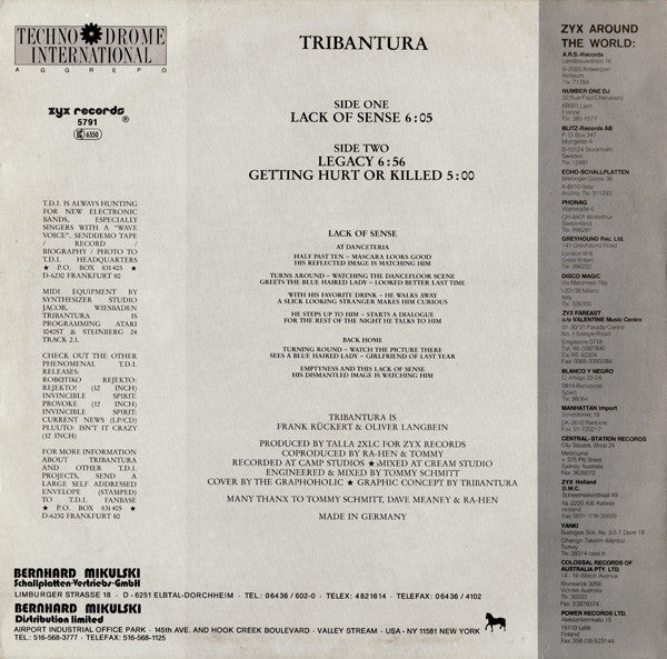 Tribantura - Lack Of Sense - Mint- 12" Single Record 1988 ZYX Germany Vinyl - Electro / EBM - Shuga Records