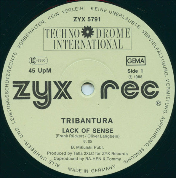 Tribantura - Lack Of Sense - Mint- 12" Single Record 1988 ZYX Germany Vinyl - Electro / EBM - Shuga Records