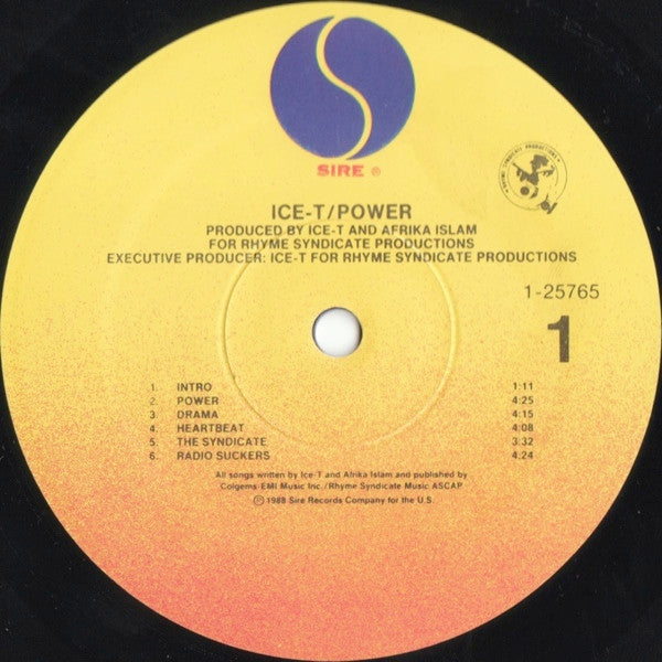 Ice-T - Power - VG+ (VG cover) LP Record 1988 Sire Rhyme Syndicate USA Original Vinyl - Hip Hip / Gangsta