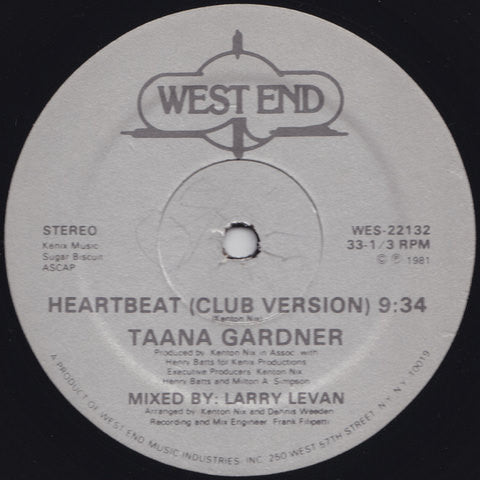 Taana Gardner - Heartbeat - Mint- 12" Single Record 1981 West End USA Vinyl - Disco - Shuga Records