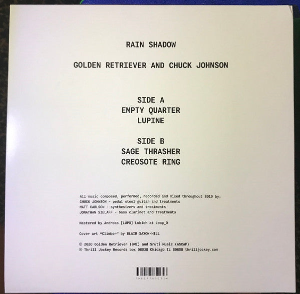 Golden Retriever & Chuck Johnson - Rain Shadow - Mint- LP Record 2020 Thrill Jockey USA Black Vinyl & Download - Electronic / Ambient / Drone / Electroacoustic - Shuga Records