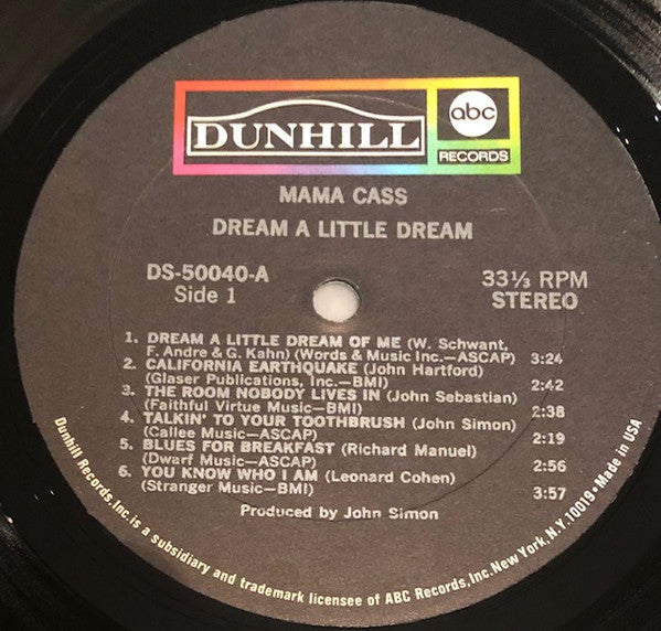 Mama Cass - Dream A Little Drea - Mint- LP Record 1968 ABC/Dunhill USA Original Vinyl - Pop Rock / Folk Rock - Shuga Records