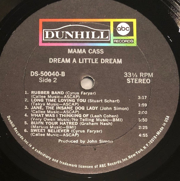 Mama Cass - Dream A Little Drea - Mint- LP Record 1968 ABC/Dunhill USA Original Vinyl - Pop Rock / Folk Rock - Shuga Records