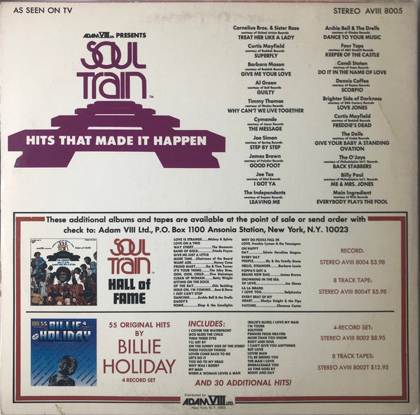 Various - Soul Train Hits That Made It Happen - VG+ LP Record 1973 Adam VIII Ltd. USA Vinyl - Soul / Funk / R&B - Shuga Records