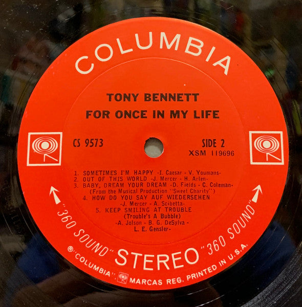 Tony Bennett - For Once In My Life - Mint- LP Record 1967 Columbia USA Original Press 360 Vinyl - Jazz / Big Band / Vocal / Pop - Shuga Records