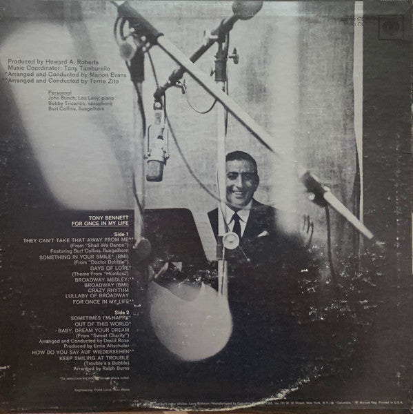 Tony Bennett - For Once In My Life - Mint- LP Record 1967 Columbia USA Original Press 360 Vinyl - Jazz / Big Band / Vocal / Pop - Shuga Records