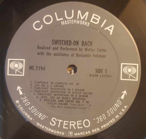 Walter Carlos ‎– Switched-On Bach - Mint- LP Record 1968 Columbia USA 360 Vinyl - Moog / Modern Classical - Shuga Records