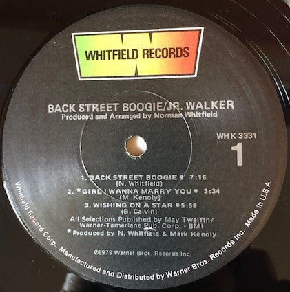 Jr. Walker - Back Street Boogie - Mint- LP Record 1979 Whitfield USA Original Promo Vinyl & Unused Sticker - Soul / Funk / Disco - Shuga Records