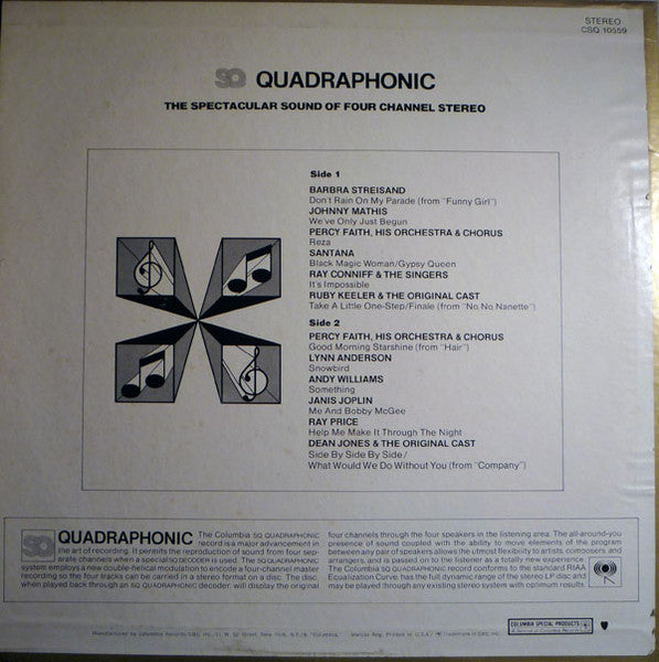 Santana / Janis Joplin / Johnny Mathis / Barbra Streisand – SQ Quadraphonic, The Spectacular Sound Of Four Channel Stereo - VG+ LP Record 1972 Columbia USA Vinyl - Pop / Rock / Jazz / Soundtrack - Shuga Records