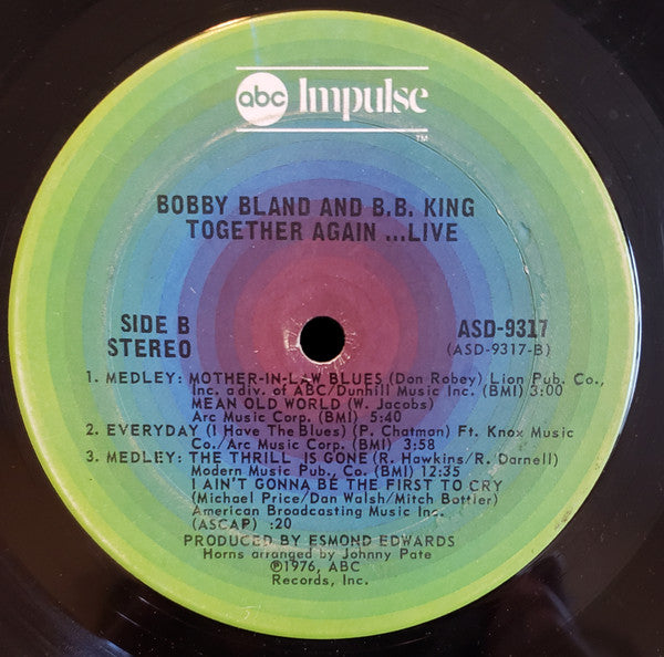 Bobby Bland & B.B. King - Together Again...Live - VG+ LP Record 1976 ABC Impulse! USA Vinyl - Chicago Blues / Rhythm & Blues - Shuga Records