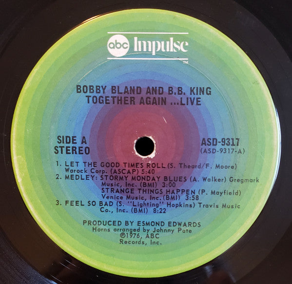 Bobby Bland & B.B. King - Together Again...Live - VG+ LP Record 1976 ABC Impulse! USA Vinyl - Chicago Blues / Rhythm & Blues - Shuga Records
