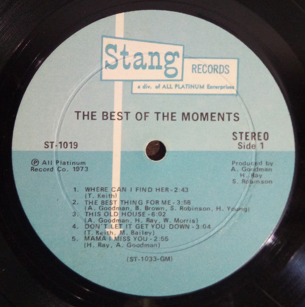 The Moments - The Best Of The Moments - VG LP Record 1973 Stang USA Original Vinyl - Soul / Funk - Shuga Records