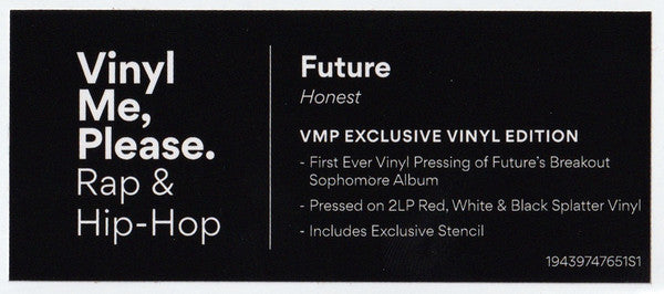 Future - Honest (2014) - New 2 LP Record 2020 Epic Vinyl Me Please Black w/ White & Red Splatter Vinyl - Hip Hop - Shuga Records