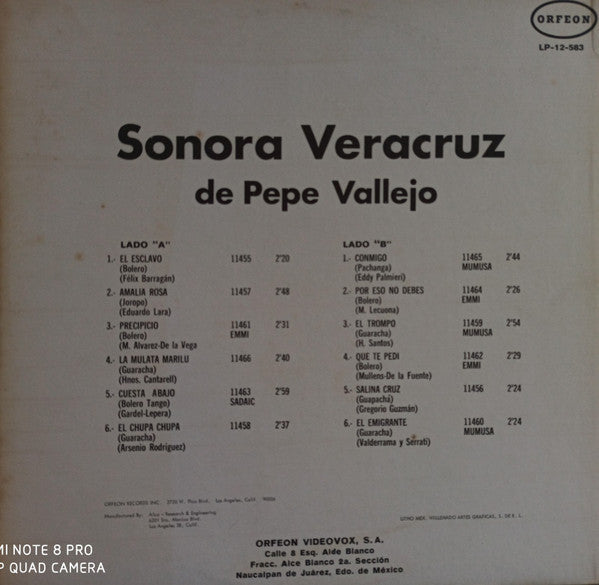 Sonora Veracruz De Pepe Vallejo - Sonora Veracruz De Pepe Vallejo - VG LP Record 1960 Orfeon Vinyl - Latin / Guaracha / Bolero / Pachanga - Shuga Records