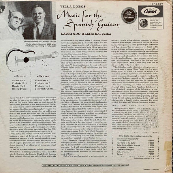 Laurindo Almeida - Villa Lobos: Music For The Spanish Guitar (1960) - Mint- LP Record 1966 Capitol USA Stereo Vinyl - Latin Jazz / Classical - Shuga Records