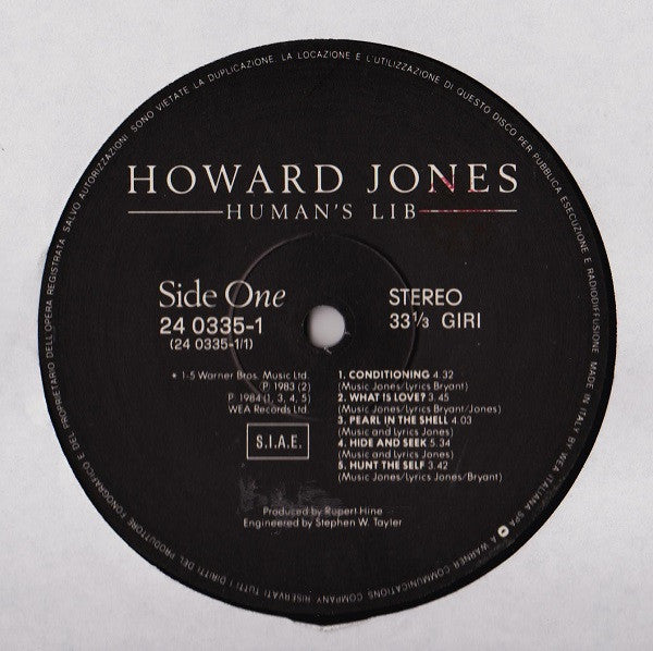 Howard Jones – Human's Lib - VG+ LP Record 1984 WEA Italy Vinyl - Pop Rock / Synth-pop