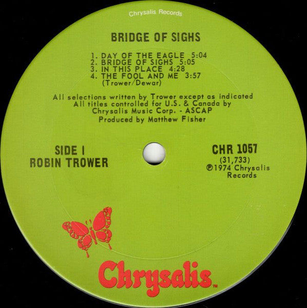 Robin Trower - Bridge Of Sighs - Mint- LP Record 1974 Chrysalis USA Original Vinyl - Hard Rock / Blues Rock - Shuga Records