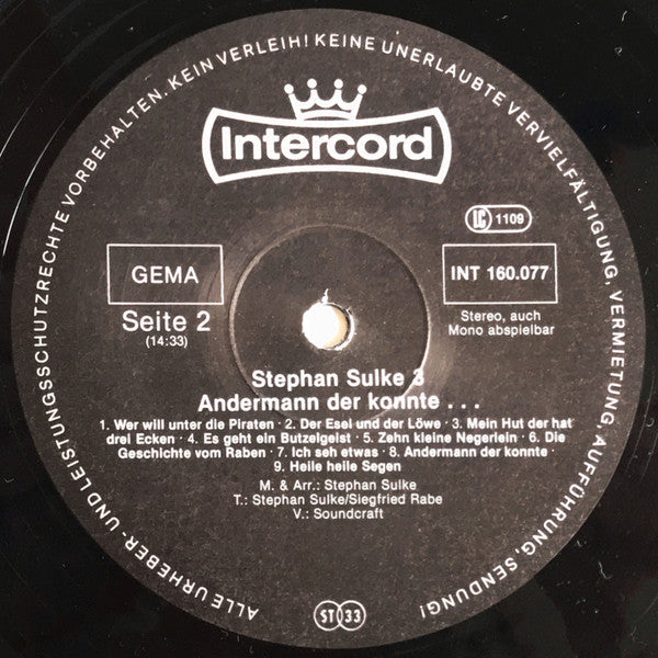 Stephan Sulke – Stephan Sulke 3 (Andermann Der Konnte...) - VG+ LP Record 1978 Intercord Germany Vinyl & Foil Cover - Pop Rock / Chanson - Shuga Records