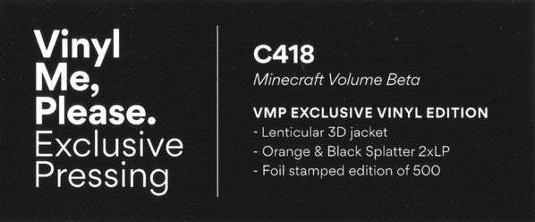 C418 - Minecraft Volume Beta - New 2 LP Record 2020 Ghostly International Vinyl Me Please Club Orange & Black Splatter, Lenticular Cover & Numbered - Video Game Music / Soundtrack - Shuga Records