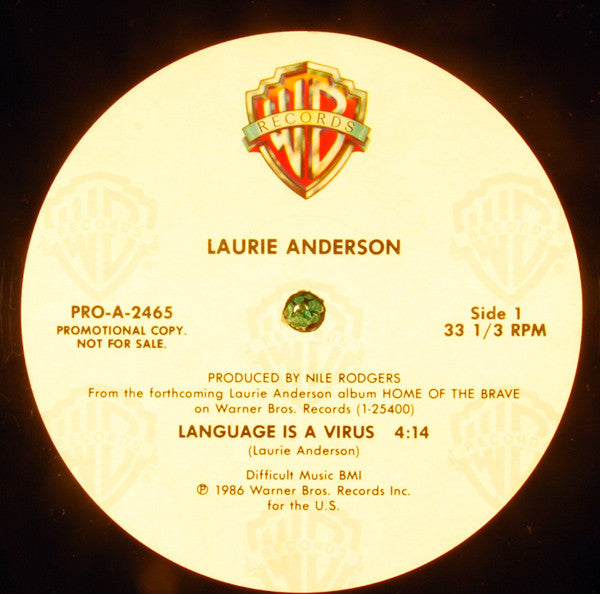 Laurie Anderson - Language Is A Virus - Mint- 12" Single Record 1986 Warner USA Vinyl - Pop / Electronic / Experimental - Shuga Records