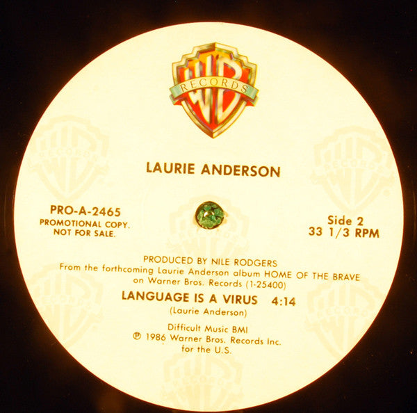 Laurie Anderson - Language Is A Virus - Mint- 12" Single Record 1986 Warner USA Vinyl - Pop / Electronic / Experimental - Shuga Records