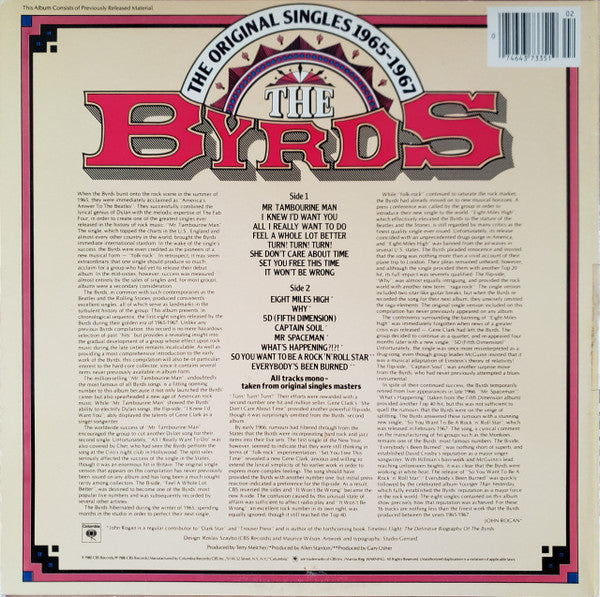 The Byrds - The Original Singles 1965-1967 Volume 1 - VG+ LP Record 1985 Columbia USA Vinyl - Rock & Roll / Classic Rock - Shuga Records
