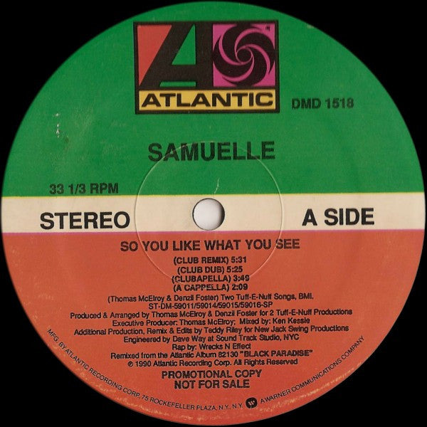 Samuelle - So You Like What You See - Mint- 12" Single Record 1990 Atlantic USA Promo Vinyl - House - Shuga Records