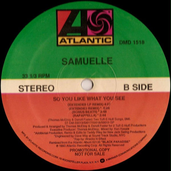 Samuelle - So You Like What You See - Mint- 12" Single Record 1990 Atlantic USA Promo Vinyl - House - Shuga Records