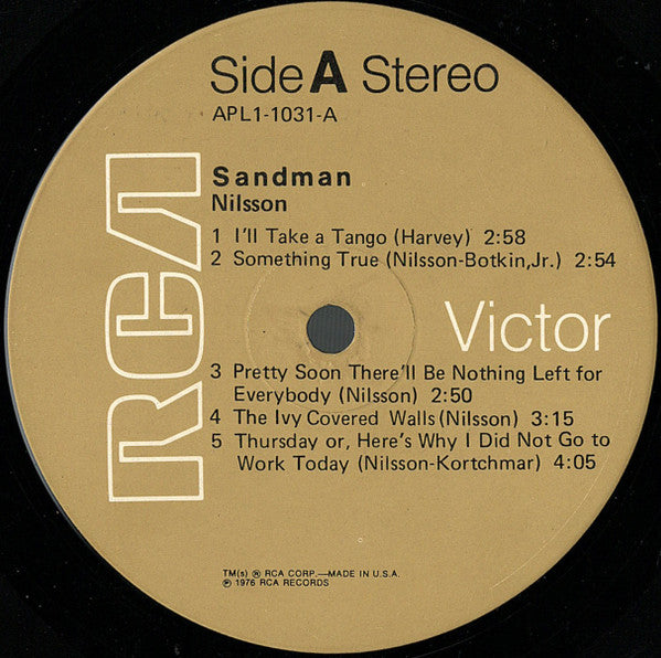 Harry Nilsson – Sandman - Mint- LP Record 1976 RCA USA Vinyl - Rock & Roll / Pop Rock - Shuga Records