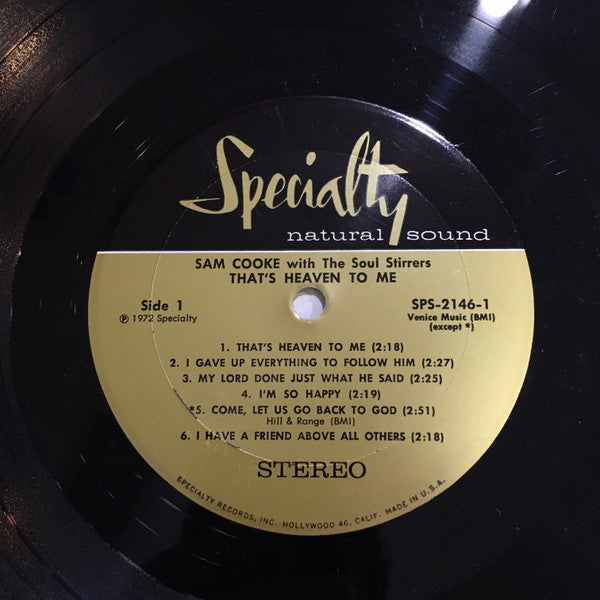 Sam Cooke With The Soul Stirrers – That's Heaven To Me - VG LP Record 1972 Specialty USA Stereo Vinyl - Soul / Rhythm & Blues / Gospel - Shuga Records