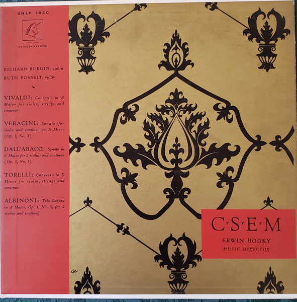 Cambridge Society for Early Music - Italian Music for Strings of the Baroque Period - VG+ LP Record 1956 Unicorn USA Mono Vinyl - Classical - Shuga Records