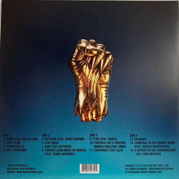 Run The Jewels - Run The Jewels 3 (2017) - New 2 LP Record 2020 USA Gold Vinyl, Insert & Poster - Hip Hop / Hardcore Hip-Hop - Shuga Records