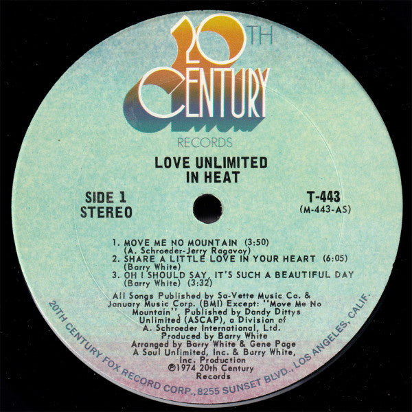 Love Unlimited - In Heat - VG+ LP Record 1974 20th Century Records USA - Soul / Disco / Barry White - Shuga Records