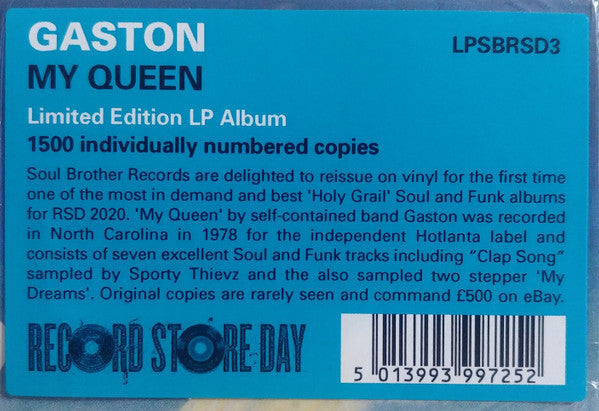 Gaston - My Queen (1978) - New LP Record Store Day UK 2020 Hotlanta Soul Brother RSD UK Vinyl & Numbered - Funk / Soul - Shuga Records