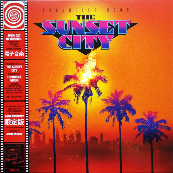 Turquoise Moon - The Sunset City - Mint- LP Record 2020 Spun Out Of Control UK Turquoise Vinyl, OBI& Numbered - Electronic / Synthwave - Shuga Records