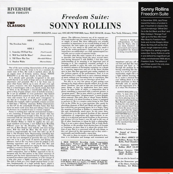 Sonny Rollins - Freedom Suite (1958) - New LP Record 2020 Riverside Vinyl Me Please USA 180 gram Vinyl - Jazz / Hard Bop - Shuga Records