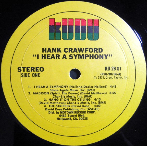 Hank Crawford - I Hear A Symphony - Mint- LP Record 1975 Kudu CTI USA RVG Vinyl - Jazz / Jazz-Funk - Shuga Records