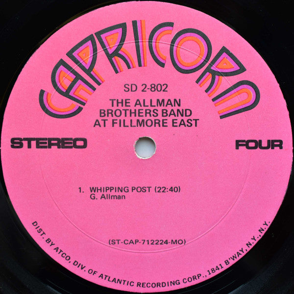 The Allman Brothers Band - The Allman Brothers Band At Fillmore East - VG+ 2 LP Record 1971 Capricorn USA Original Pink Label Vinyl - Classic Rock / Blues Rock - Shuga Records