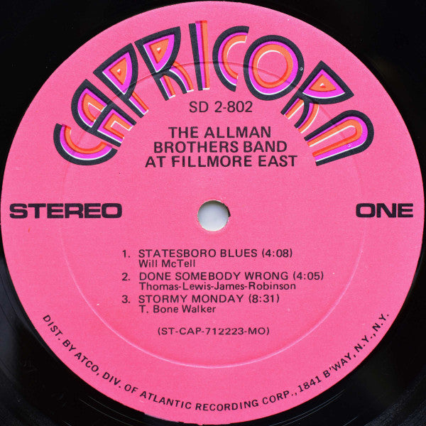 The Allman Brothers Band - The Allman Brothers Band At Fillmore East - VG+ 2 LP Record 1971 Capricorn USA Original Pink Label Vinyl - Classic Rock / Blues Rock - Shuga Records